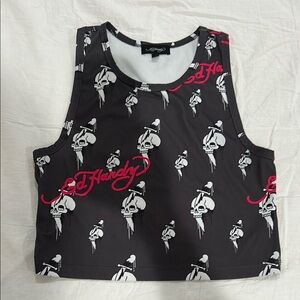 Ed Hardy Black Skull Print Women's Crop Top